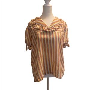 Vintage striped ruffle collar “sailor” top